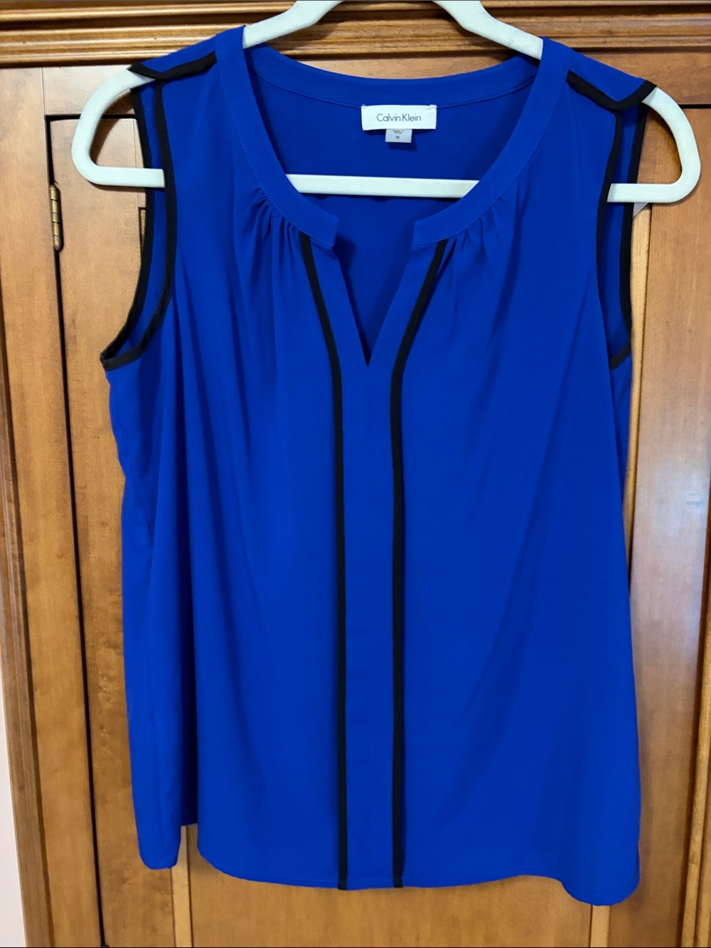 Calvin Klein Cobalt Blue Sleeveless V-Neck Tank with Black Piping